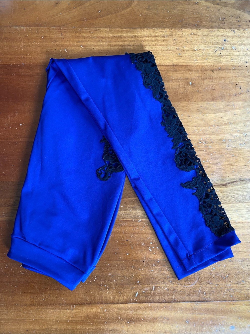 Stella & Jamie Royal Blue Leggings with Black Lace Trim